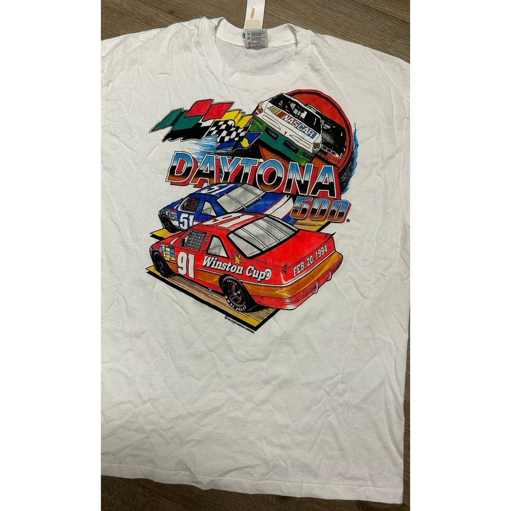 1994 Daytona 500 T-Shirt Double‎ Sided - NASCAR - Men's XL - White 90s